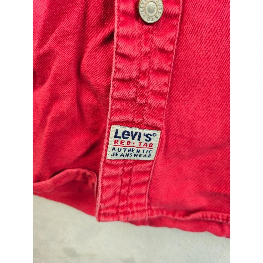 Vintage Levis Red Tab Big Metal Button Down Canvas Shirt Large Youth Boys